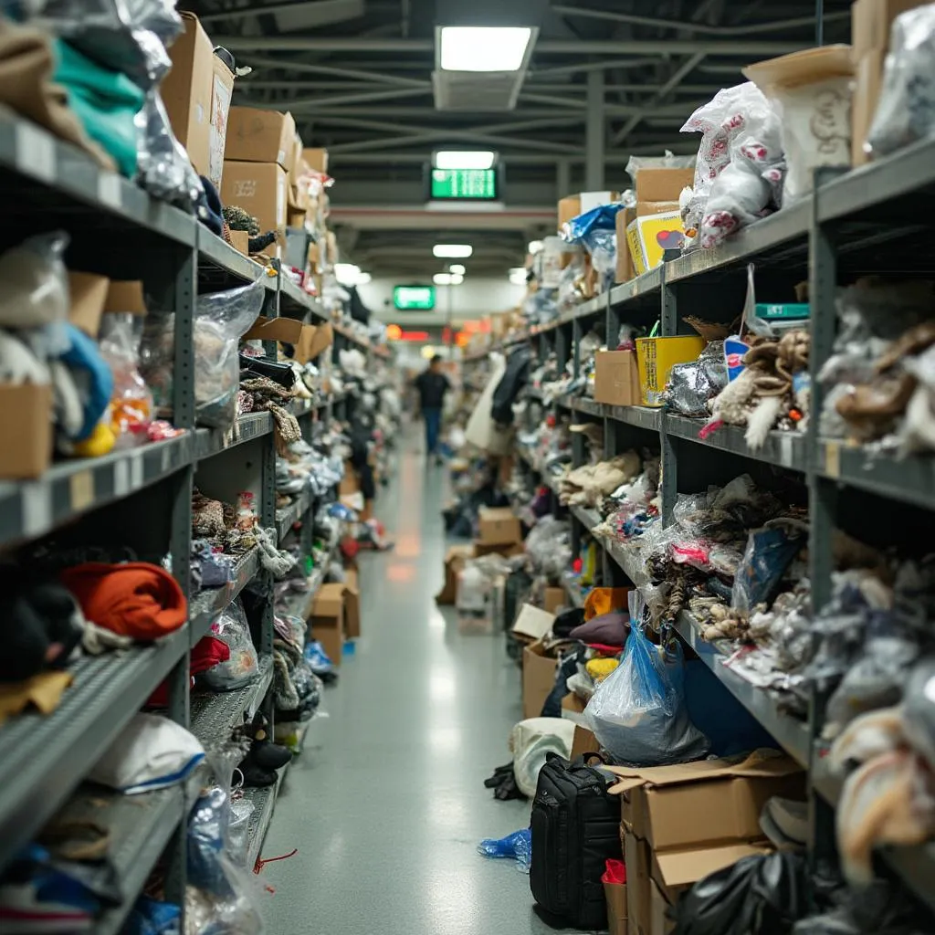 Organized shelves of forgotten parcels