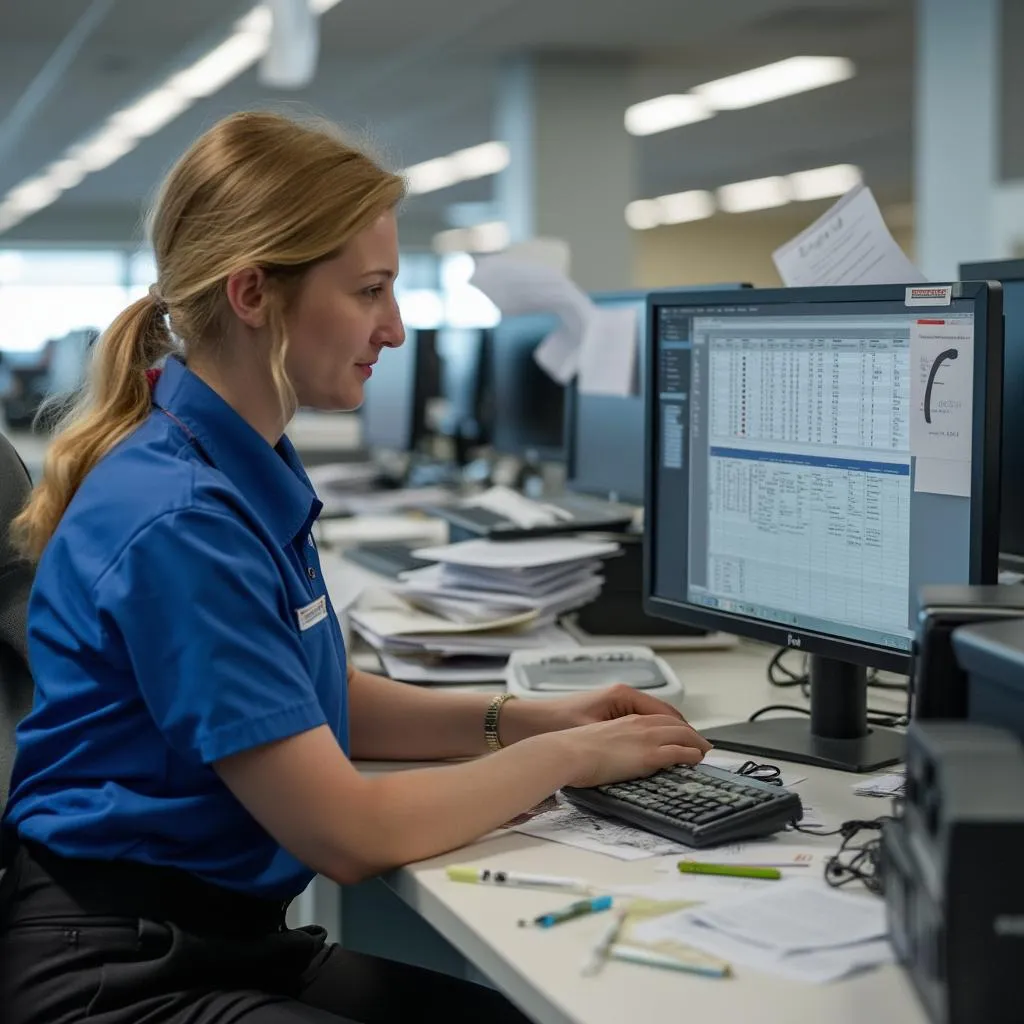 Airport staff cataloging a found item