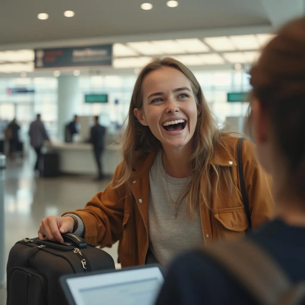 Happy traveler reunited with lost suitcase