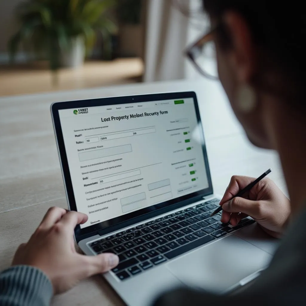 Person filling out an online lost property form