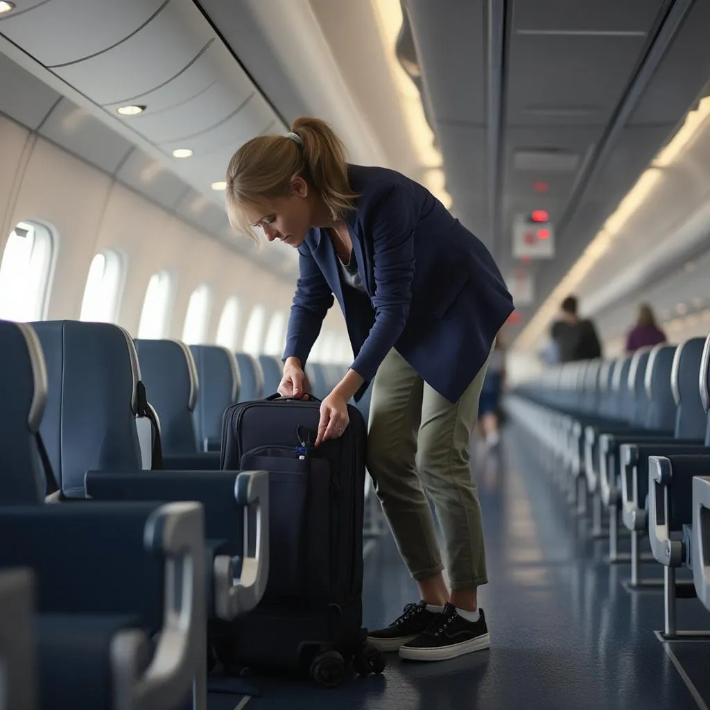 Traveler double-checking belongings before leaving